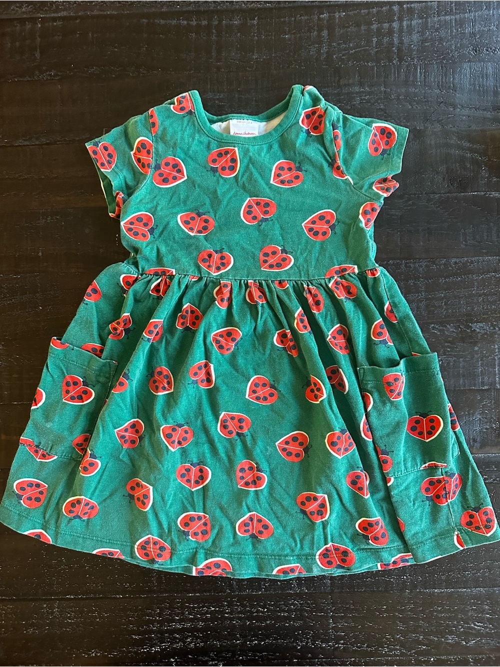 Hanna Andersson Green and Red Ladybug Print dress - 100% cotton- size 4